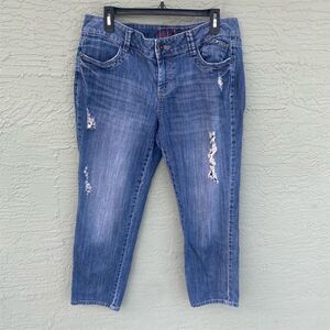 Elle Women's Distressed Straight Denim Jeans Blue Size 12